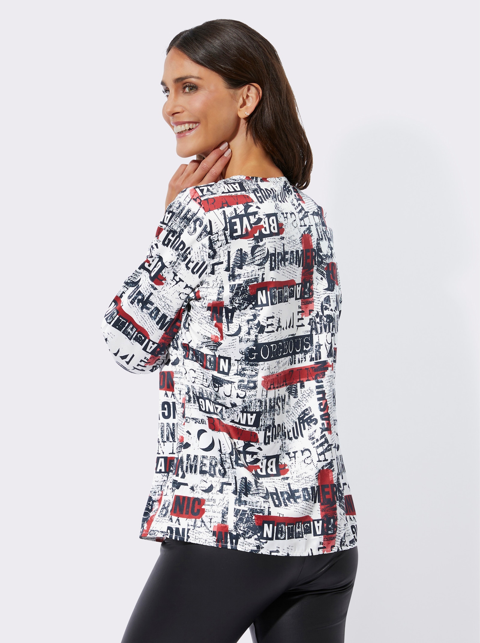Schlupf-Bluse mit Lettering-Druck - weiß-schwarz-bedruckt