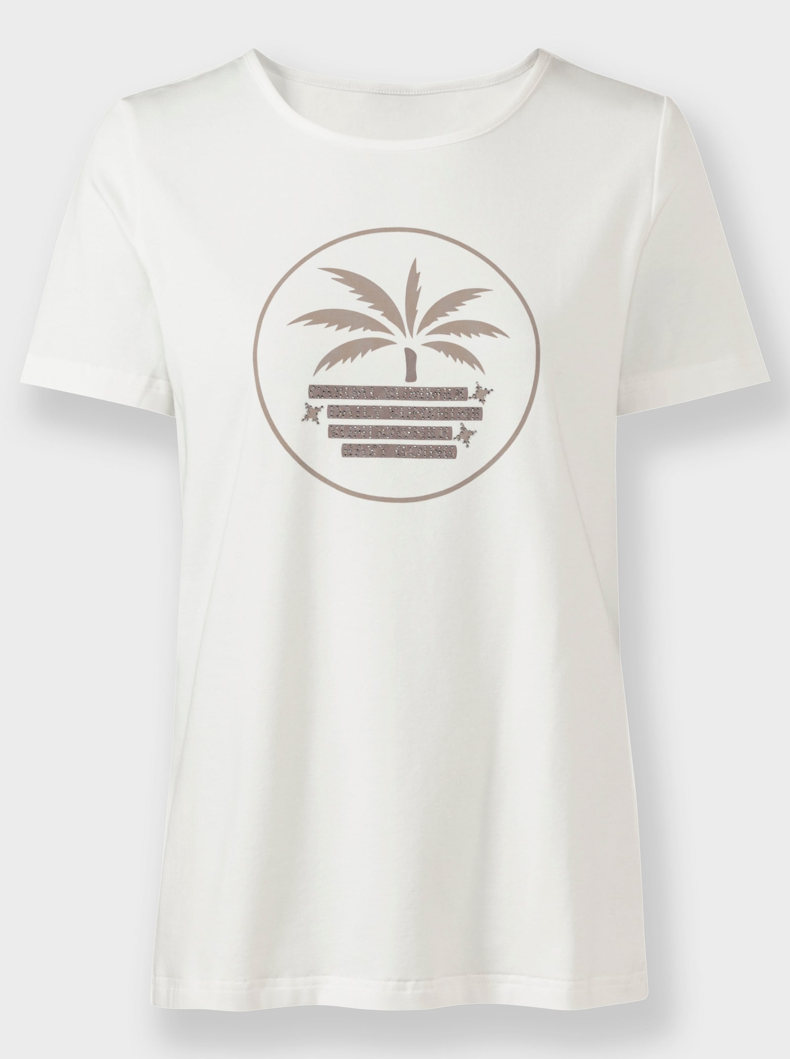 heine Shirt met korte mouwen en opschrift - ecru/taupe geprint