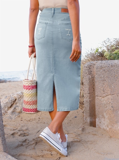 Jeansrock mit Gehschlitz hinten - blue-bleached