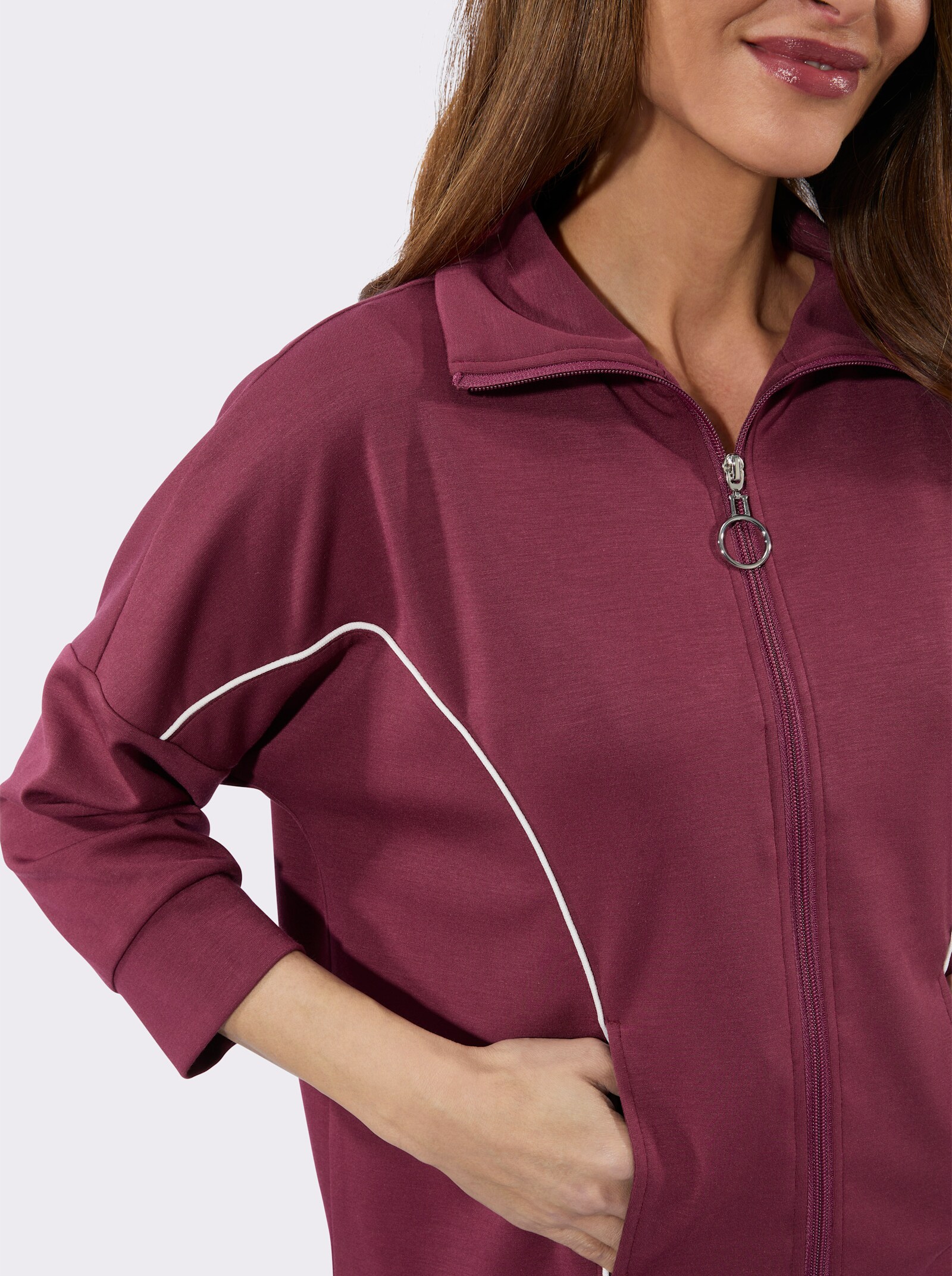 Sweatjacke mit 3/4-Ärmeln - bordeaux