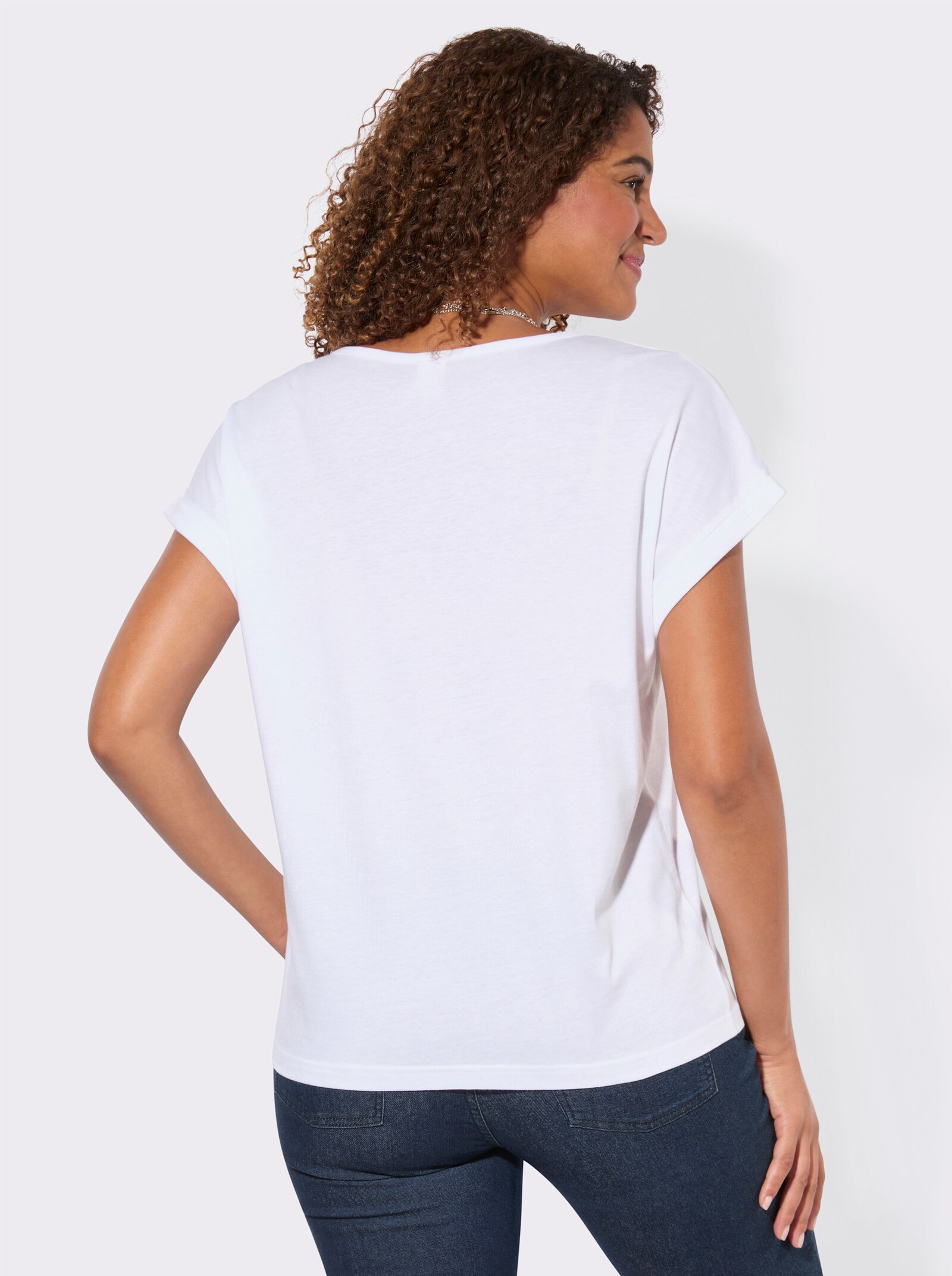 Rundhalsshirt mit Druck-Motiv - ecru-dunkelblau-bedruckt