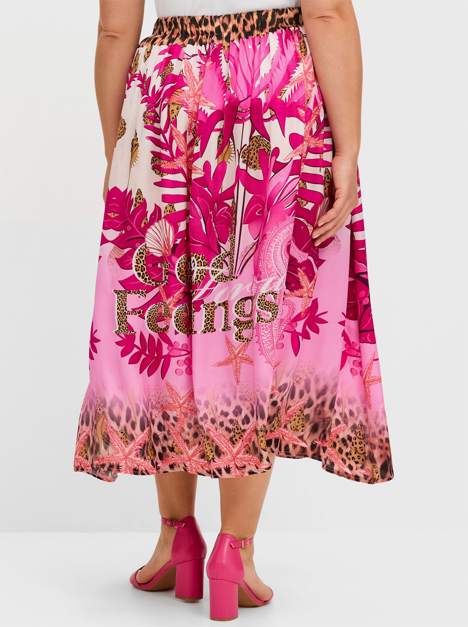 sheego loves miss goodlife Satinrock im Mustermix, mit Gummizugbund - pink gemustert