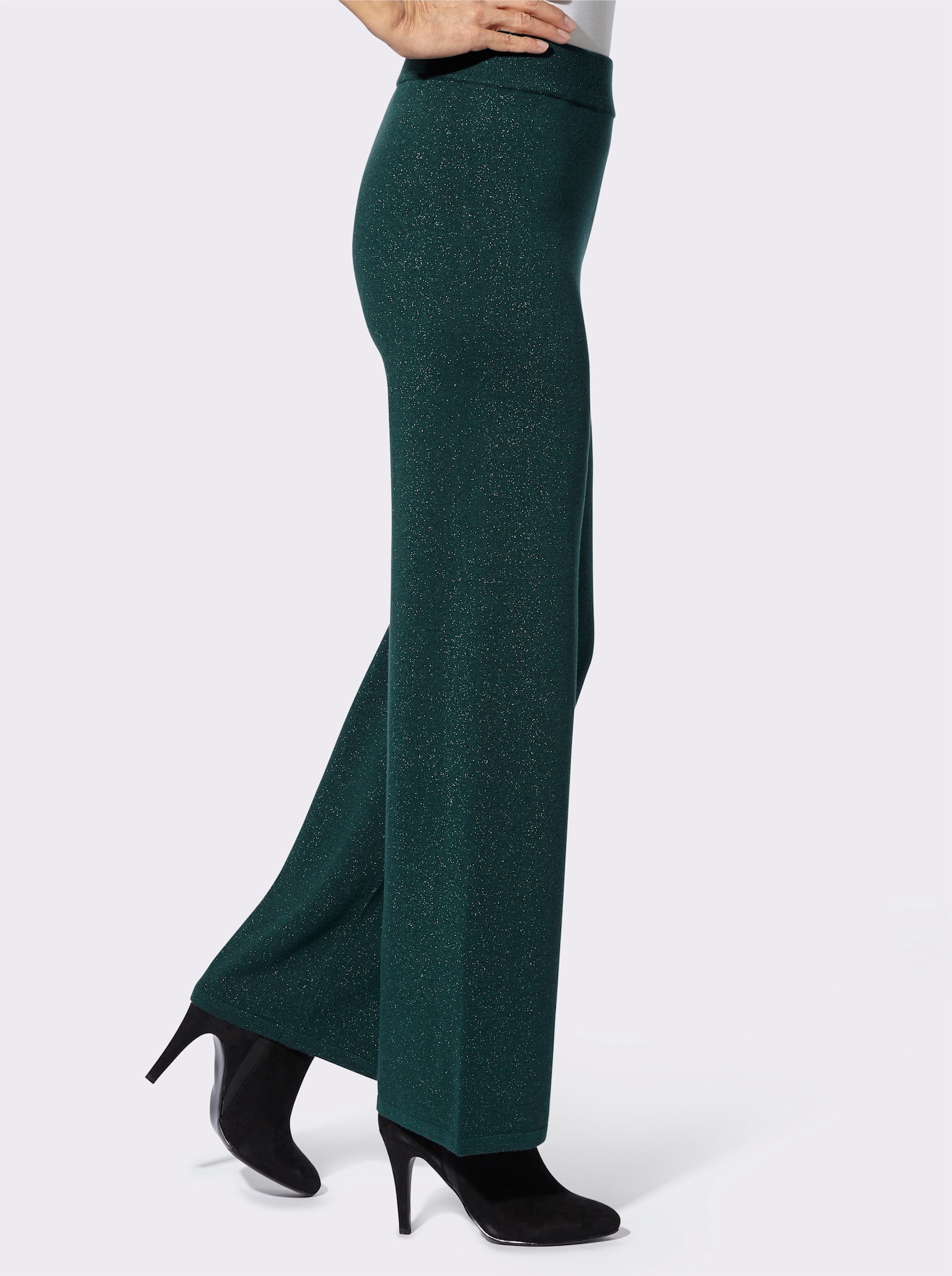 Gebreide broek met glansgaren - petrol