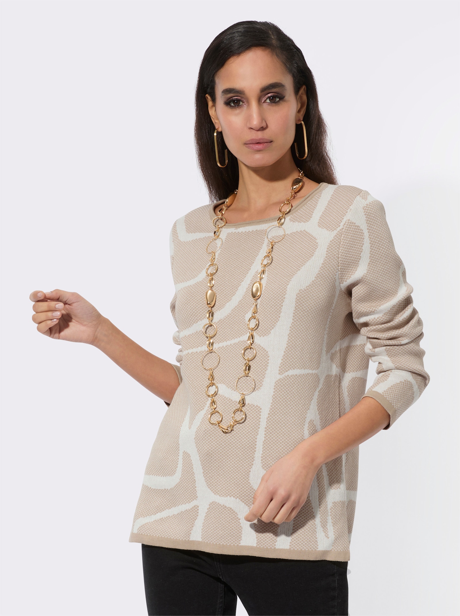 Jacquardpullover aus Pima-Baumwolle - beige-gemustert