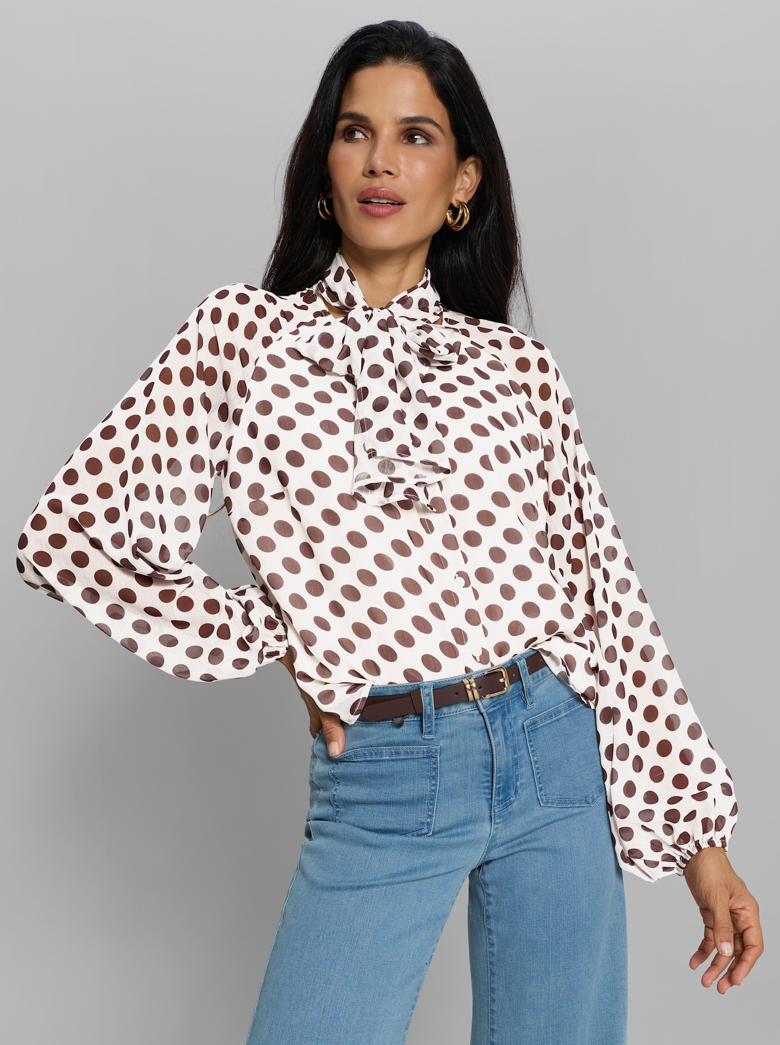 heine Schluppenbluse aus weich fließendem Chiffon - ecru-schoko-getupft
