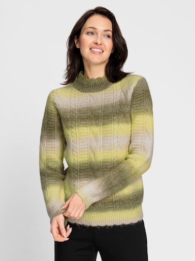 Stehkragenpullover mit gewellten Rippabschlüssen - ecru-schilf-gemustert