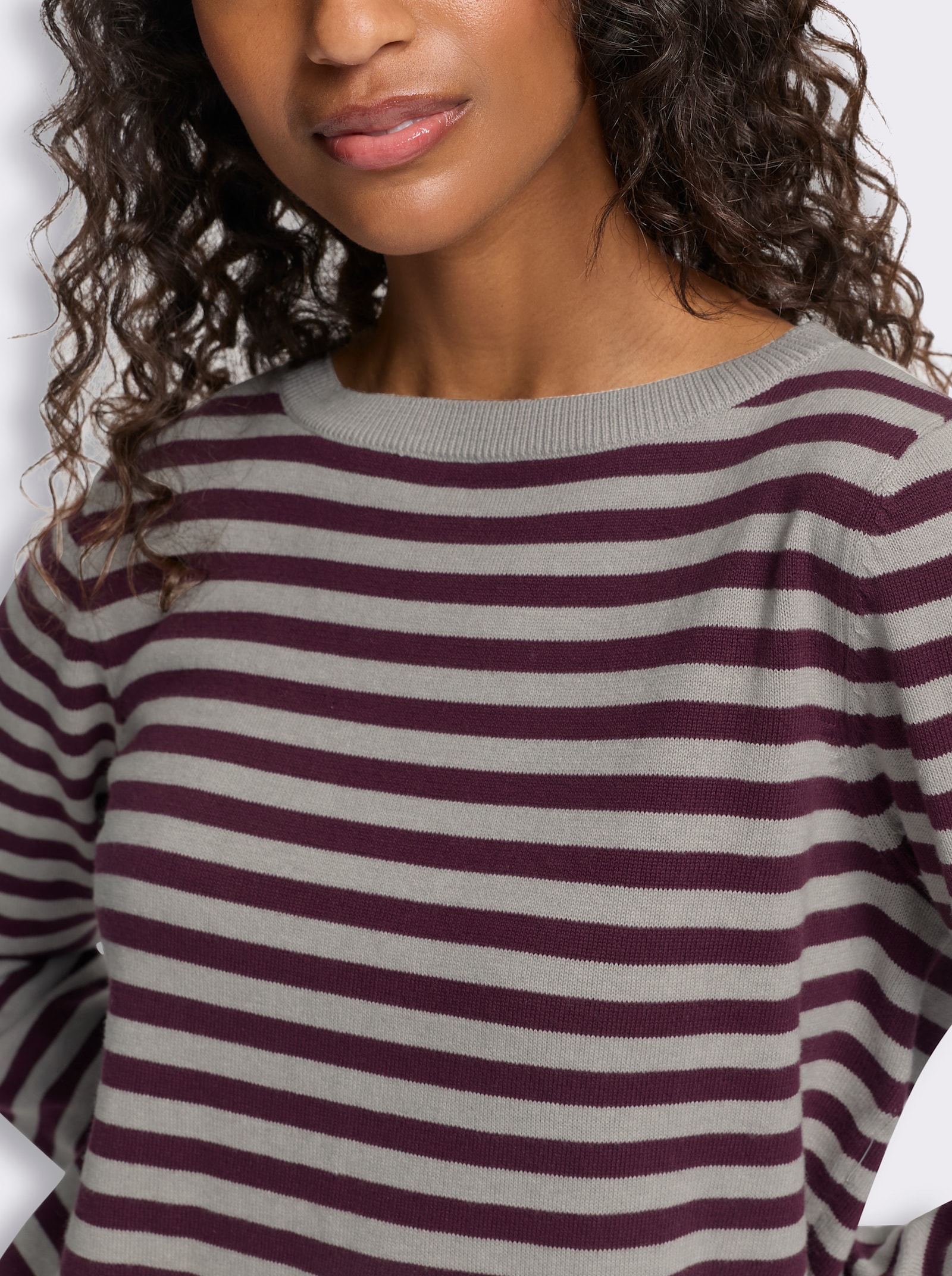 heine Feinstrickpullover mit Ringelstreifen - steingrau-burgund-geringelt