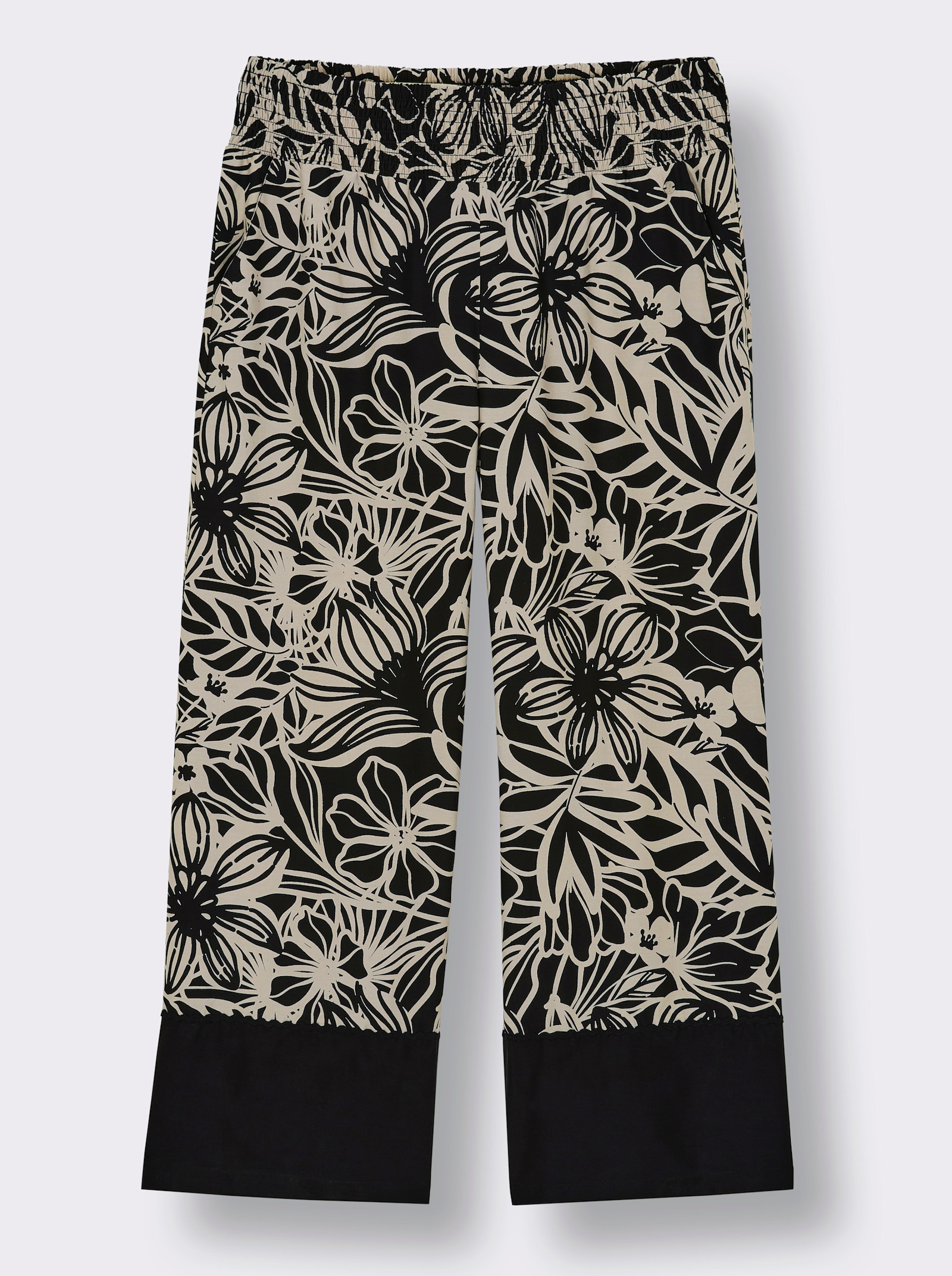sheego Geweven broek in comfortmodel - zwart/zand geprint