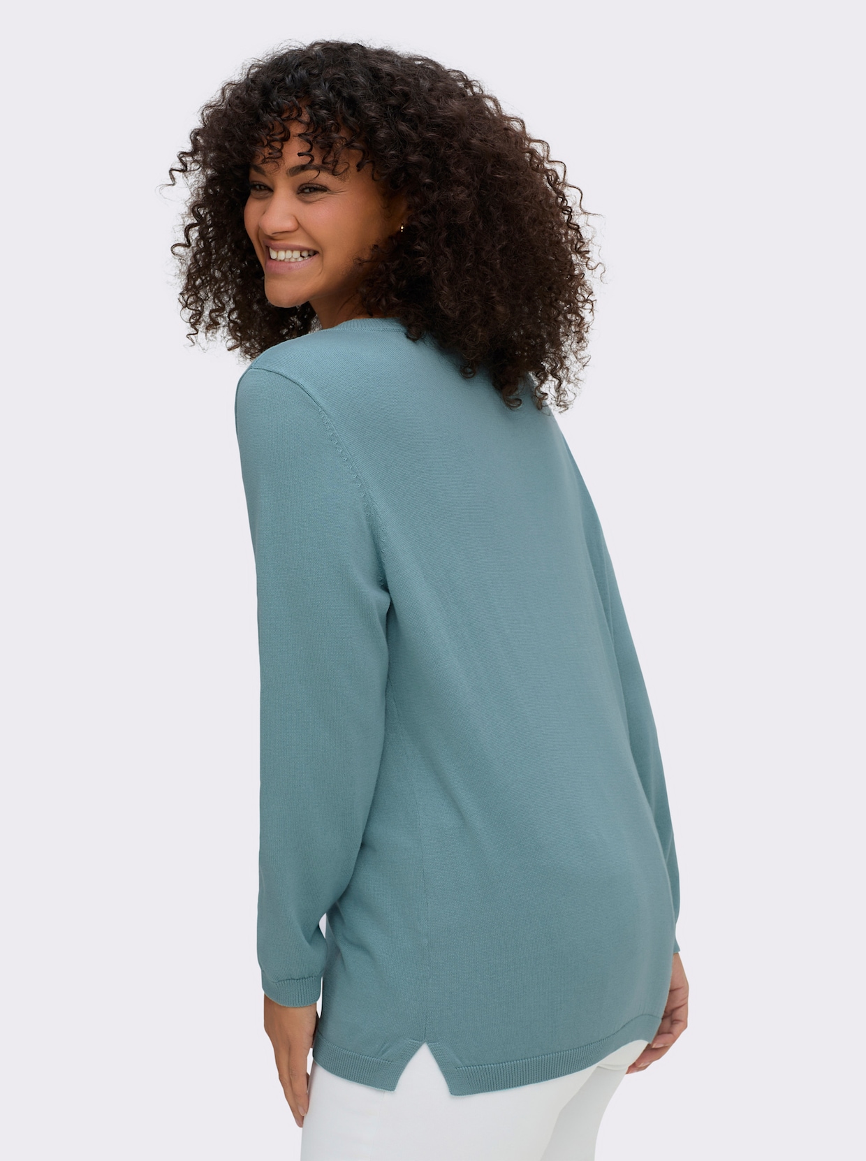 V-Ausschnitt-Pullover mit Biesen vorne - wintertürkis