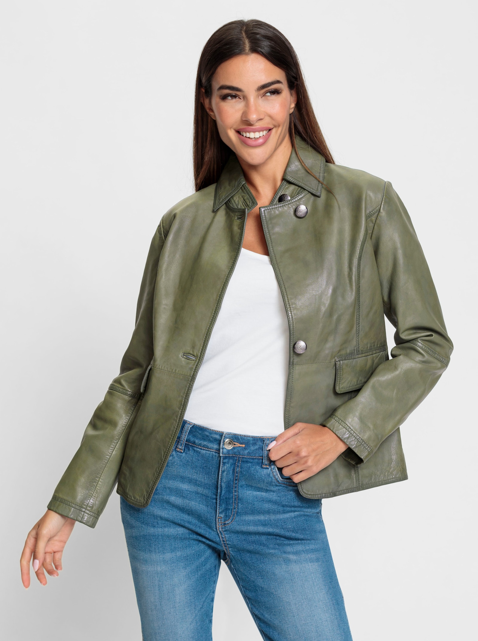 heine Lederblazer in feiner Struktur - khaki