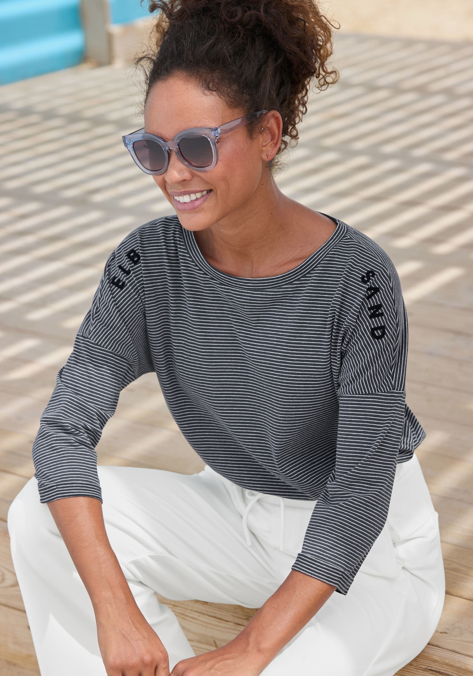 Elbsand 3/4-Arm-Shirt - marine-weiß