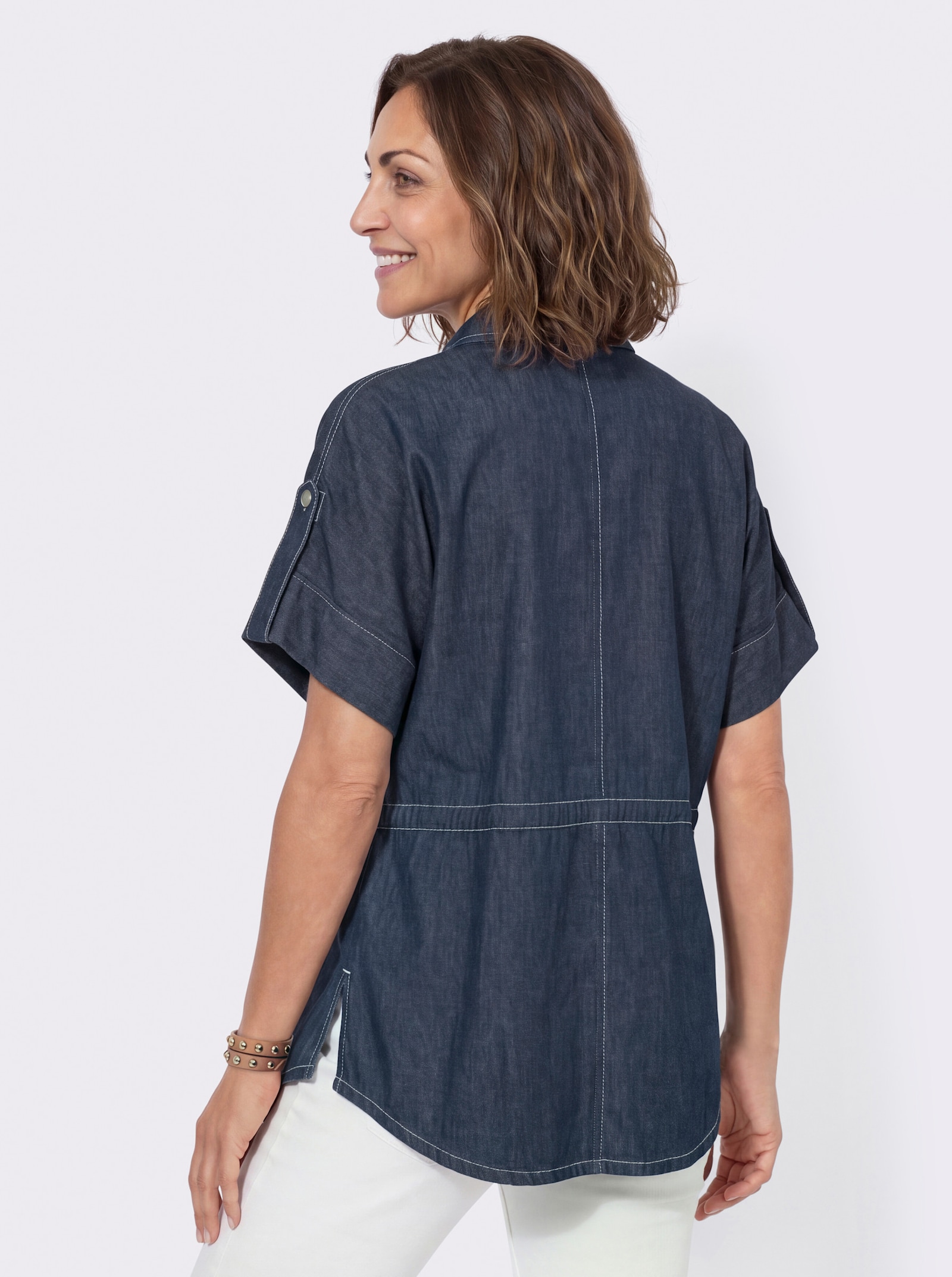 Jeansbluse mit regulierbarem Taillen-Kordelzug - dark blue