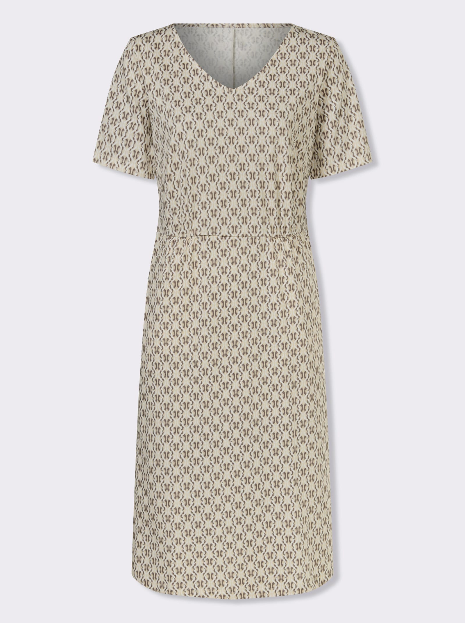 Jerseyjurk met zakken - zand/donkertaupe bedrukt