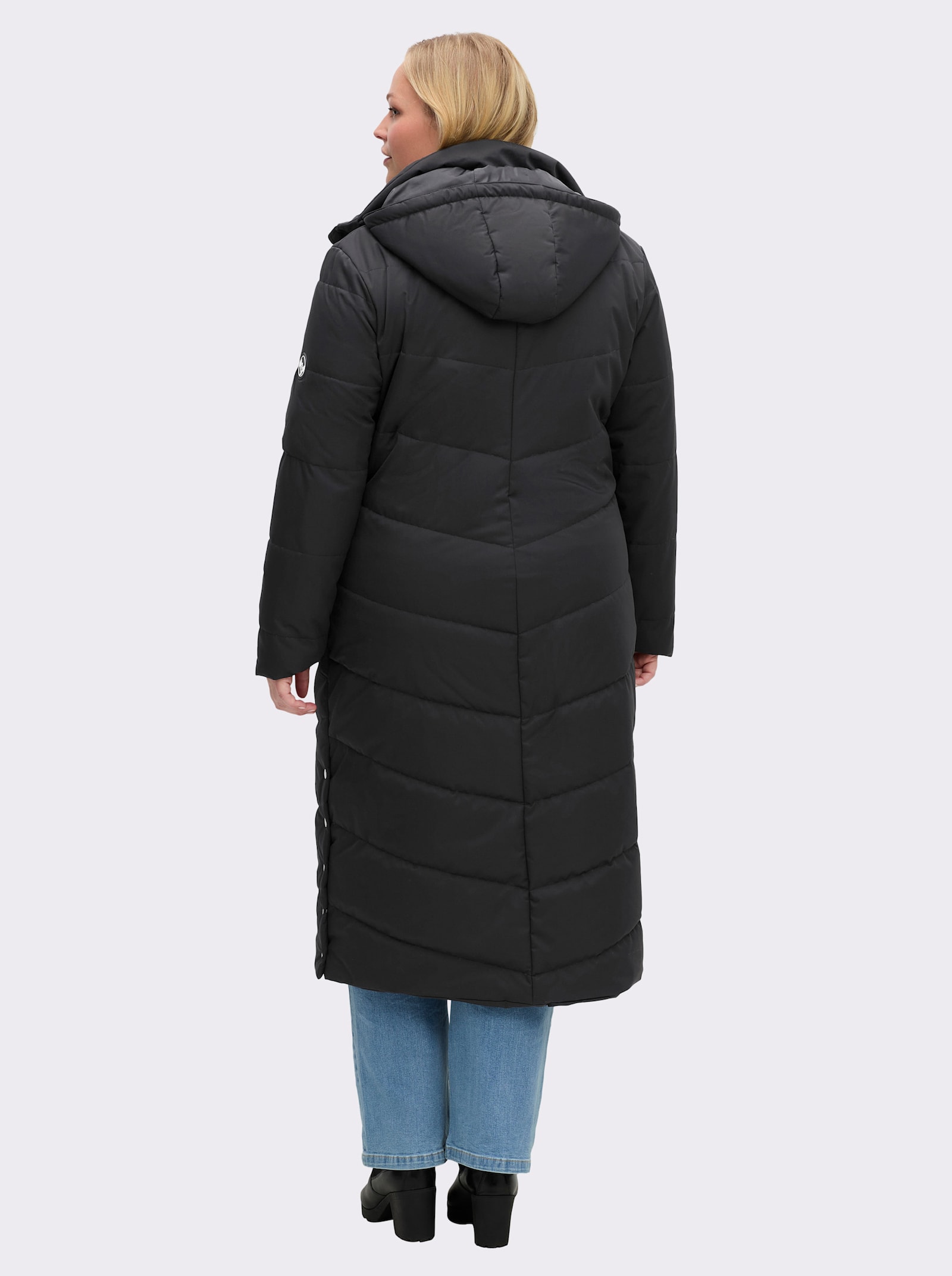 sheego Steppmantel mit Stehkragen und Kapuze - schwarz