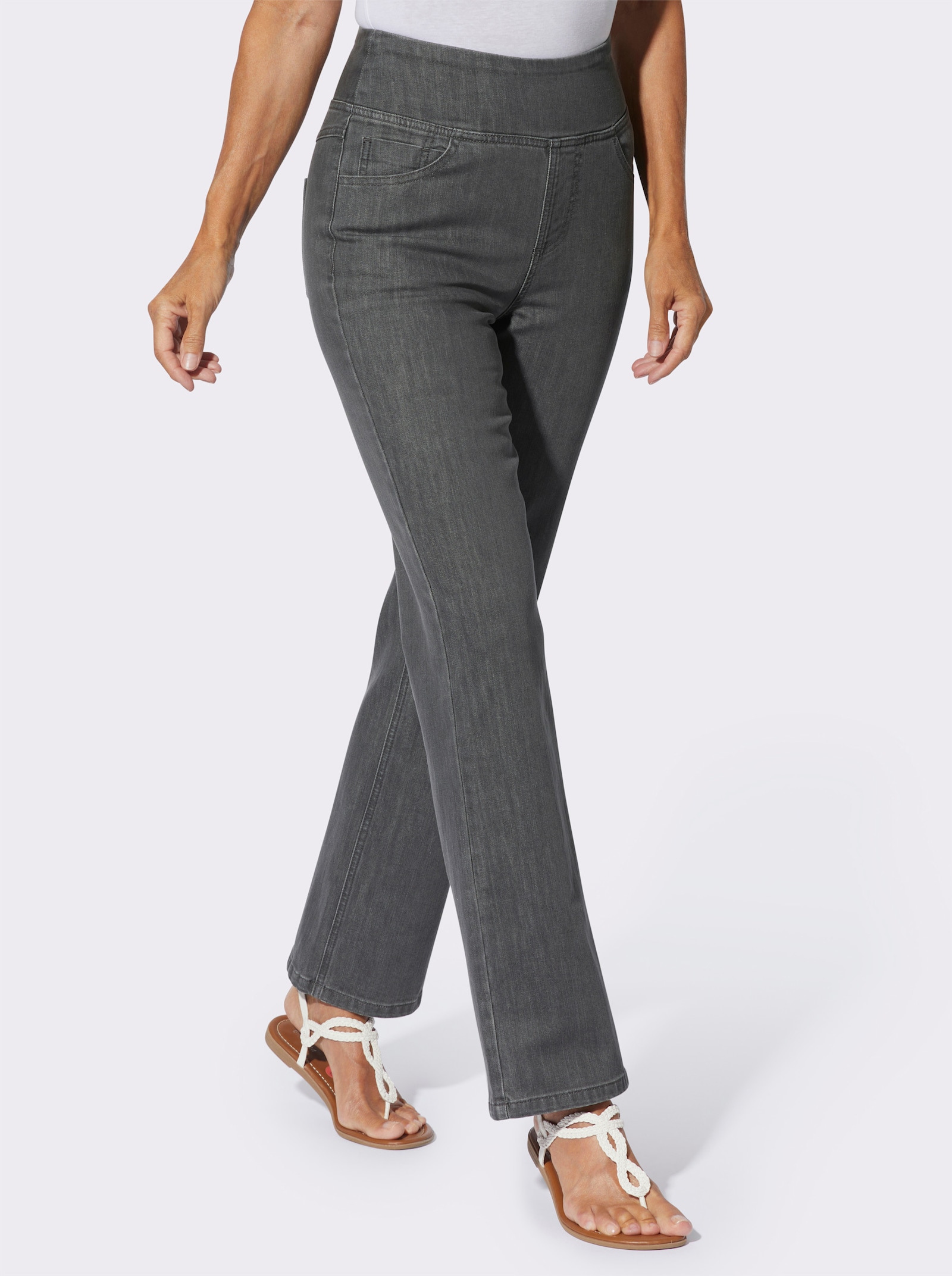 Gerade Jeans mit hohem Bund - grey-denim
