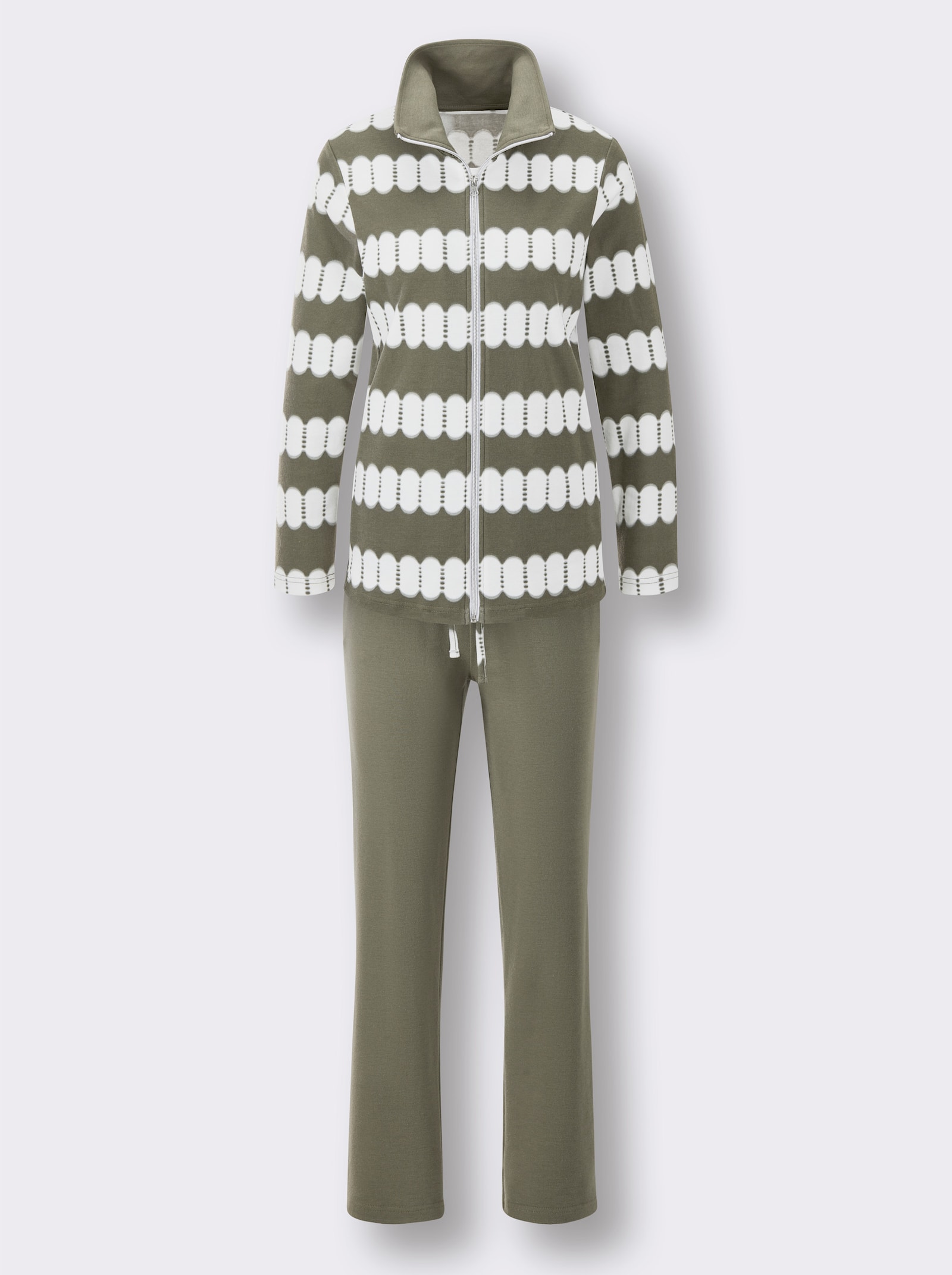 feel good Hausanzug mit 2 Taschen - khaki-ecru-bedruckt