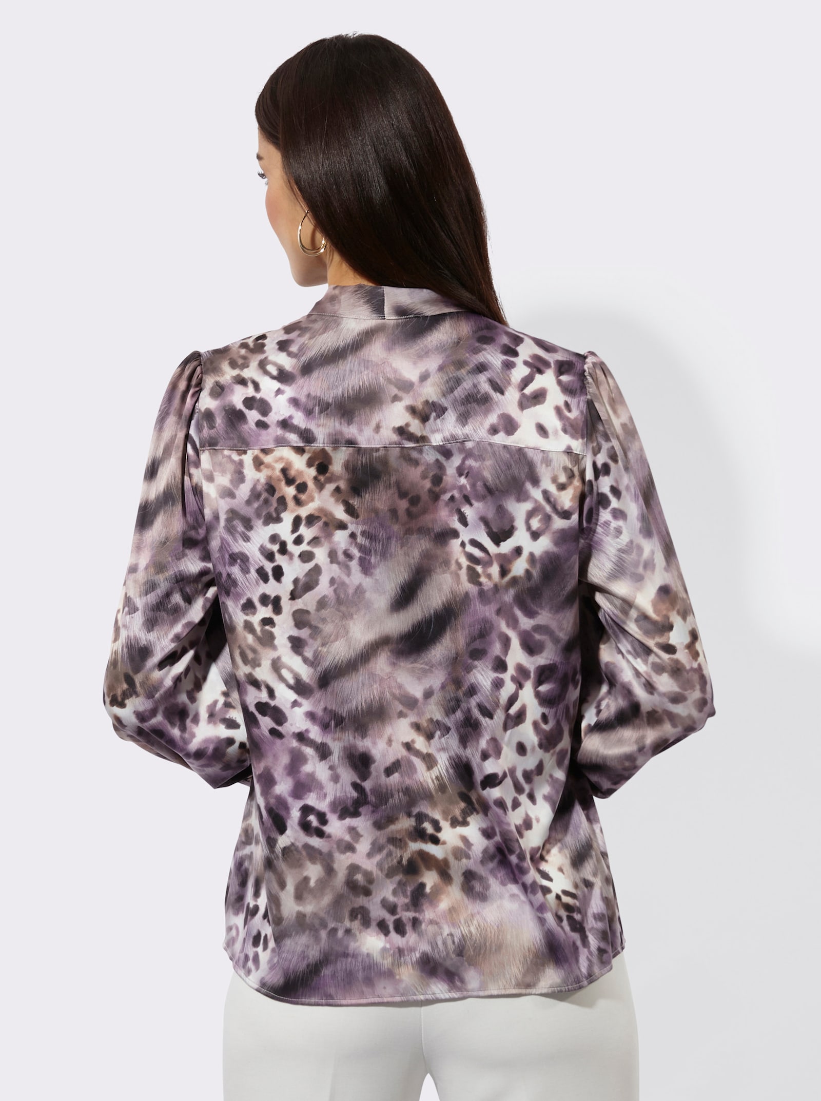 Schluppenbluse mit verdeckter Knopfleiste - champagner-schoko-bedruckt