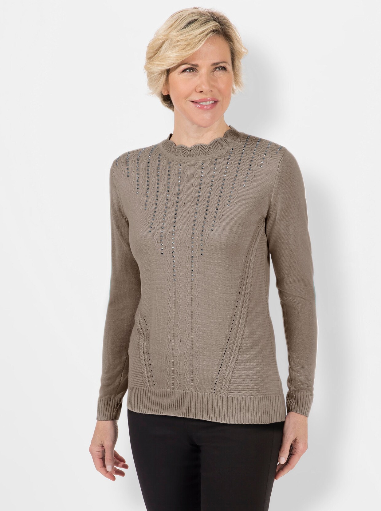 Langarm-Pullover - sesam