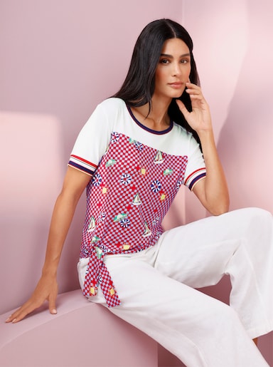 heine Kurzarmshirt mit Knoten-Detail - weiß-erdbeere-bedruckt