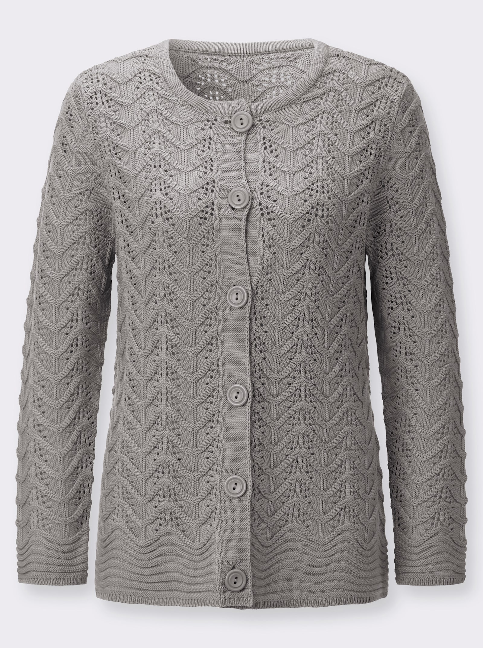 Strickjacke im Ajourmuster - steingrau
