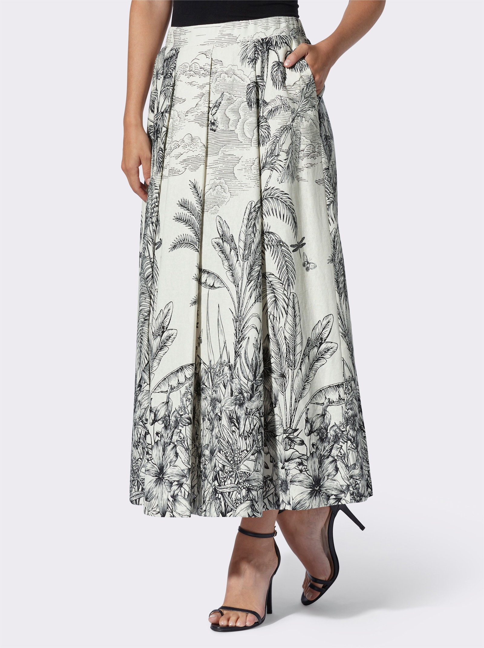 heine Webrock mit Tropenmuster - ecru-schwarz-bedruckt