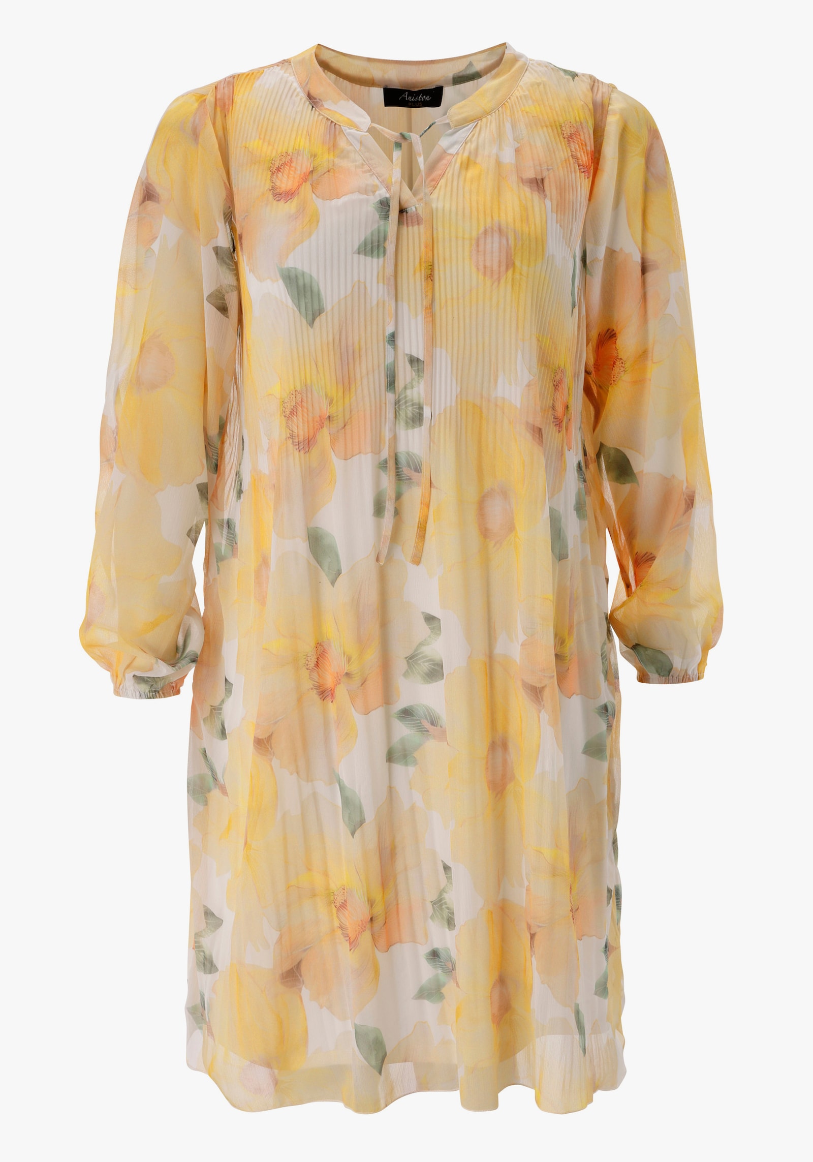 Aniston PLUS Sommerkleid - weiß-gelb-olive