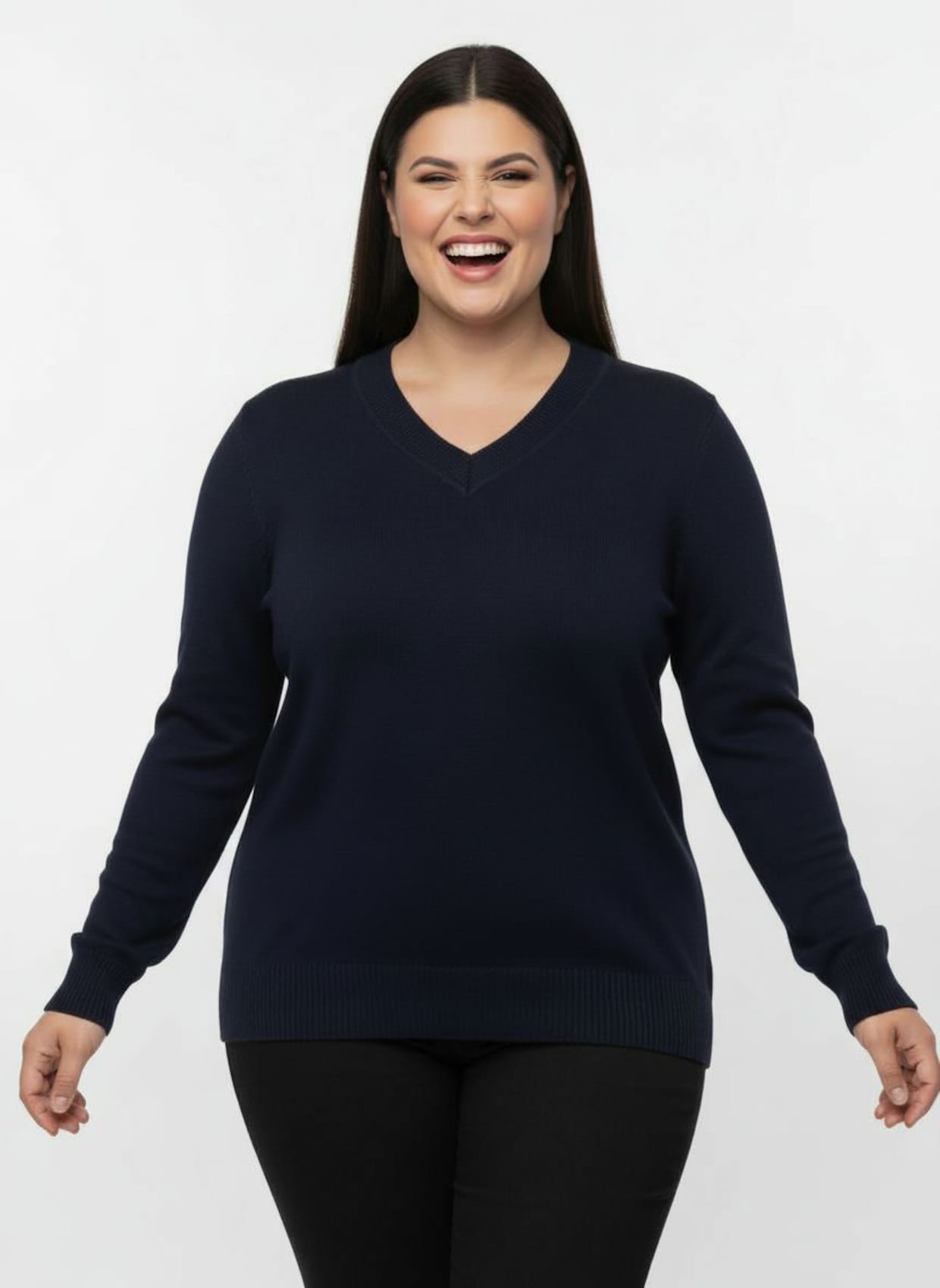 V-Ausschnitt-Pullover aus Feinstrick - marine