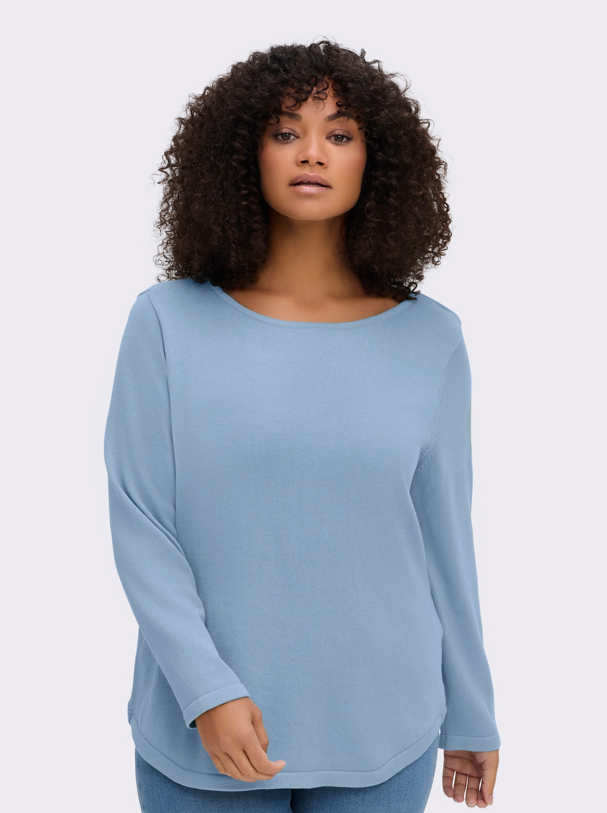 Rundhalspullover mit U-Boot-Ausschnitt - eisblau