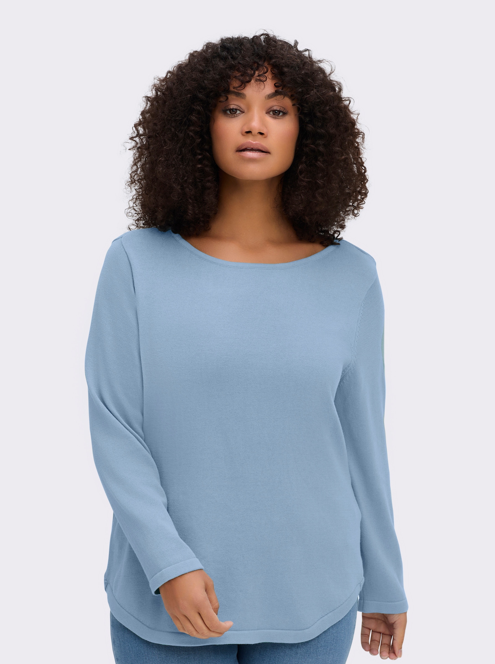 Rundhalspullover mit U-Boot-Ausschnitt - eisblau