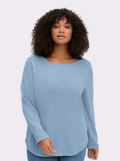 Rundhalspullover mit U-Boot-Ausschnitt - eisblau