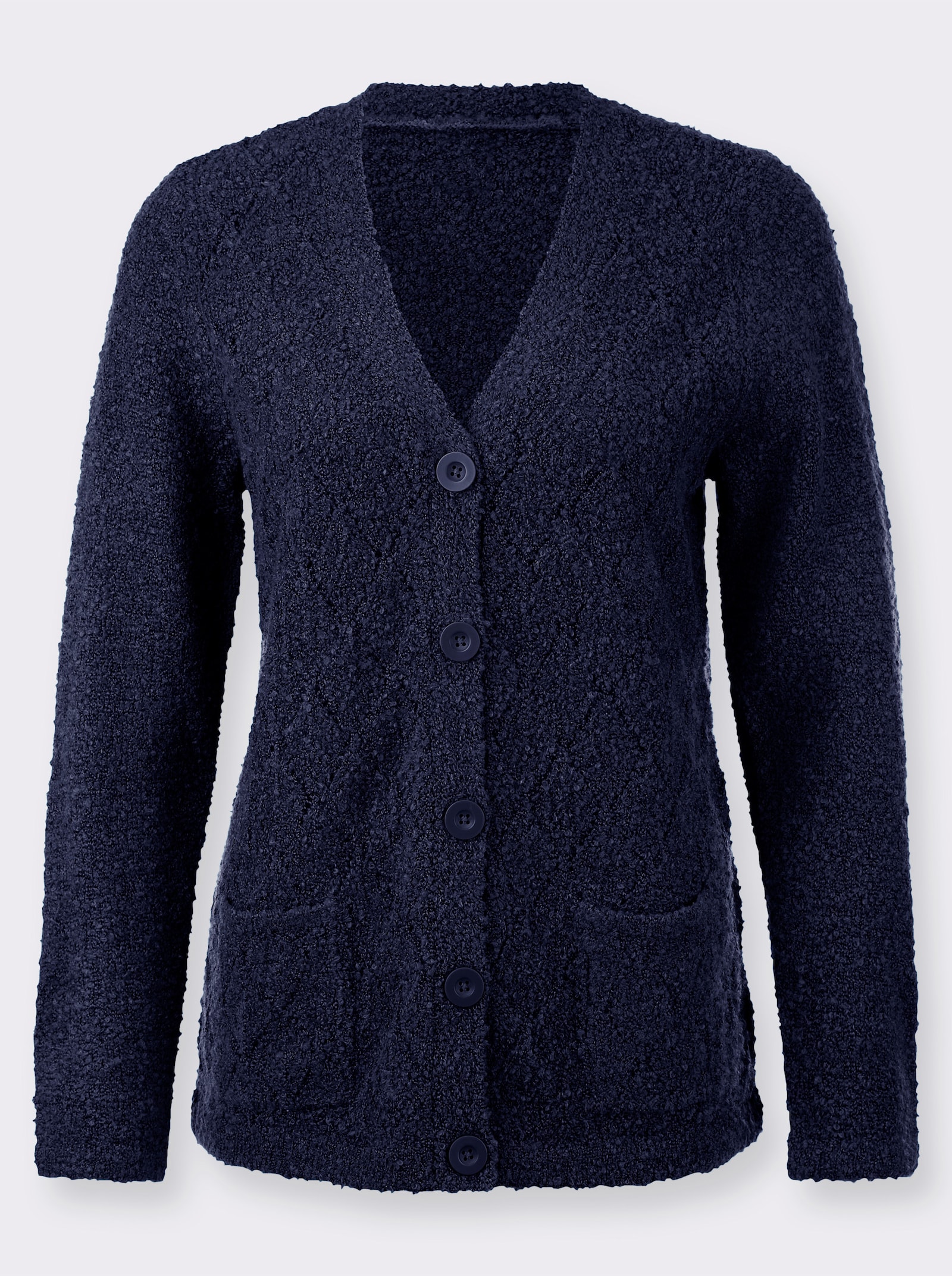 Strickjacke in Bouclé-Optik - marine-meliert
