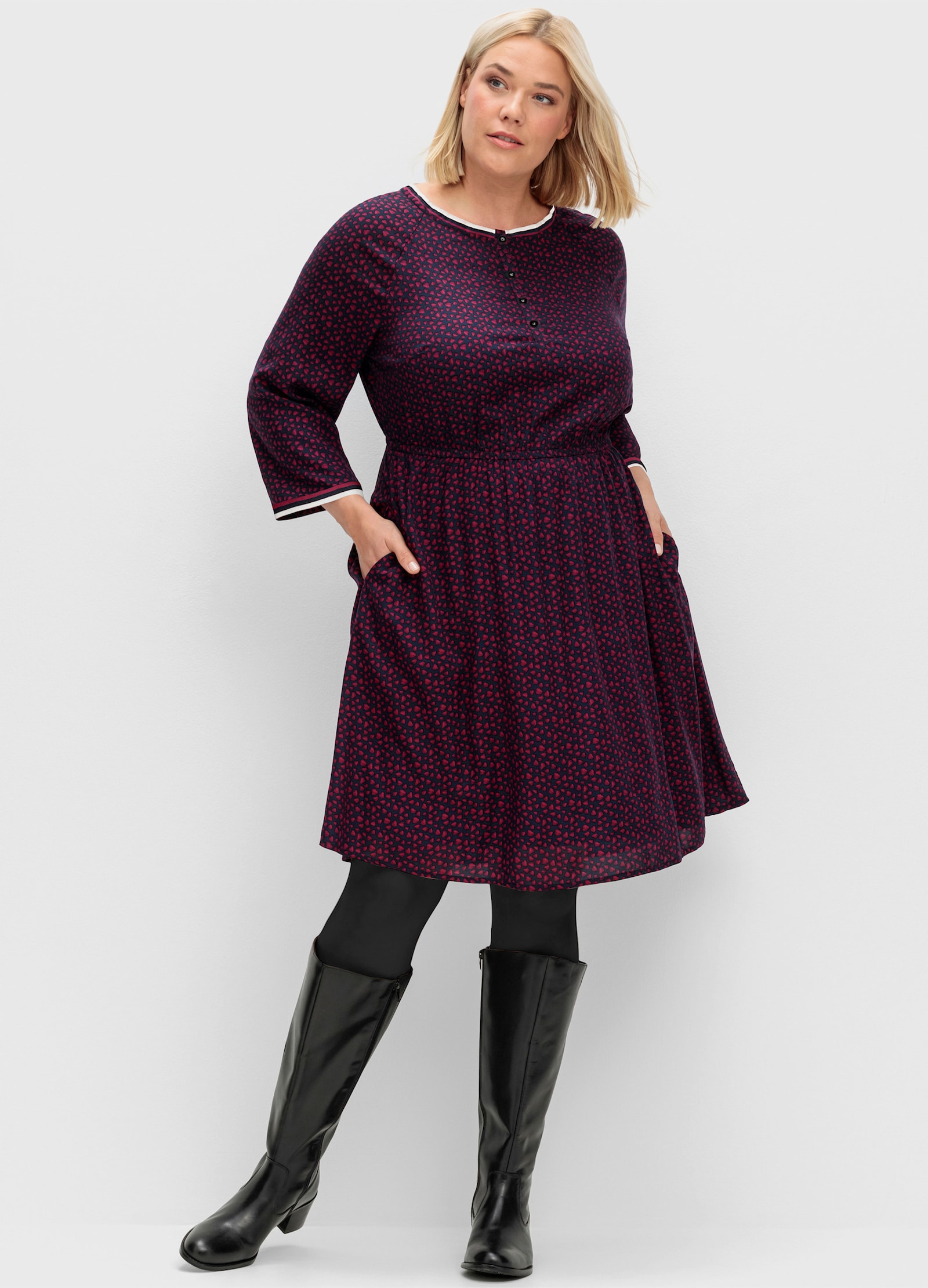 sheego Weitschaftstiefel aus Leder, mit Stretch-Einsatz - schwarz