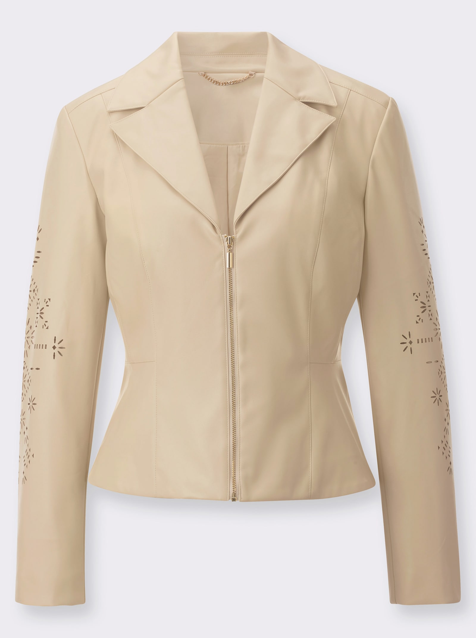 Lederimitat-Blazer mit schmeichelndem Schößchen - sand