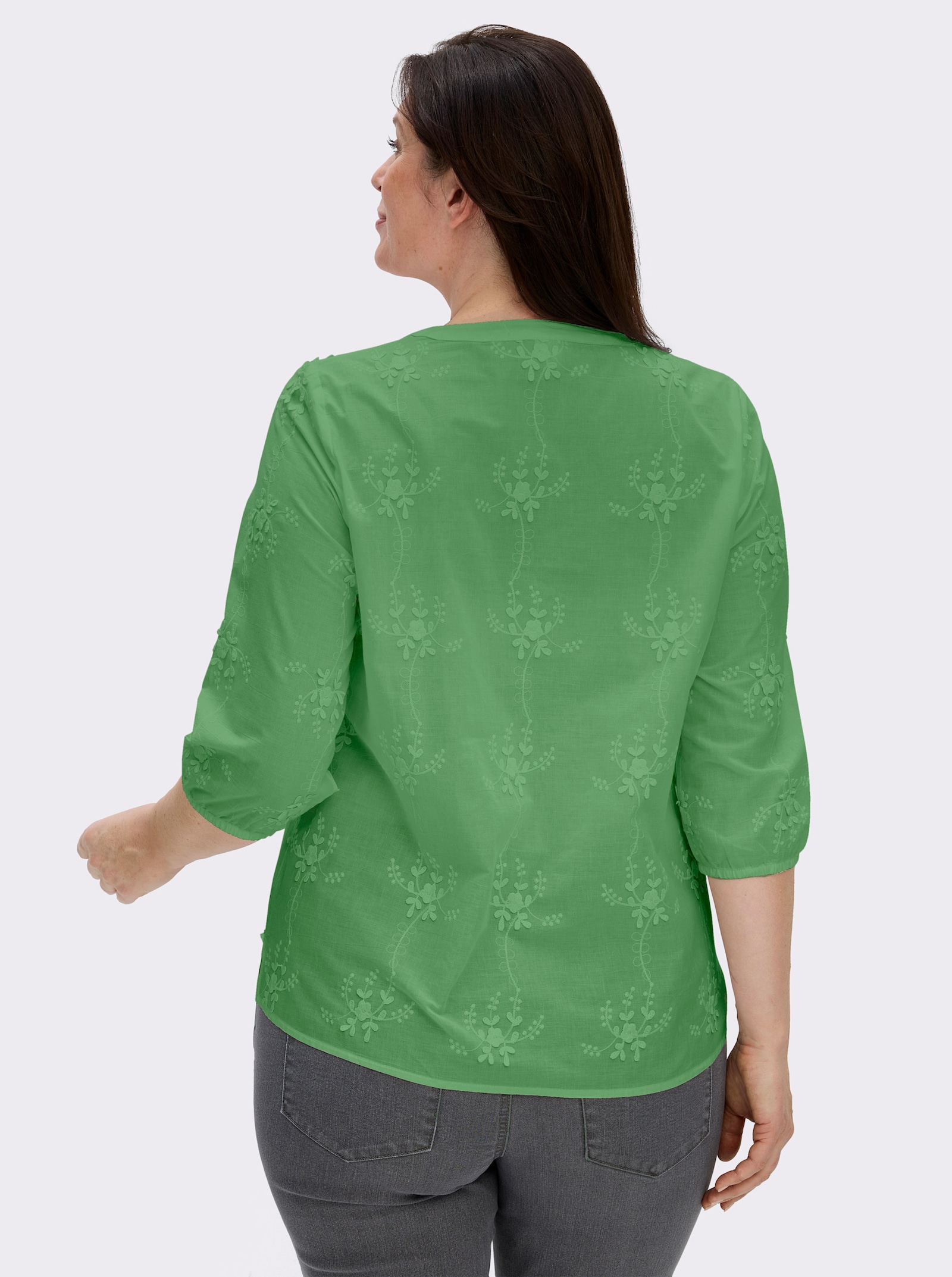 Baumwollbluse mit 3D-Blütenstickerei - apfel