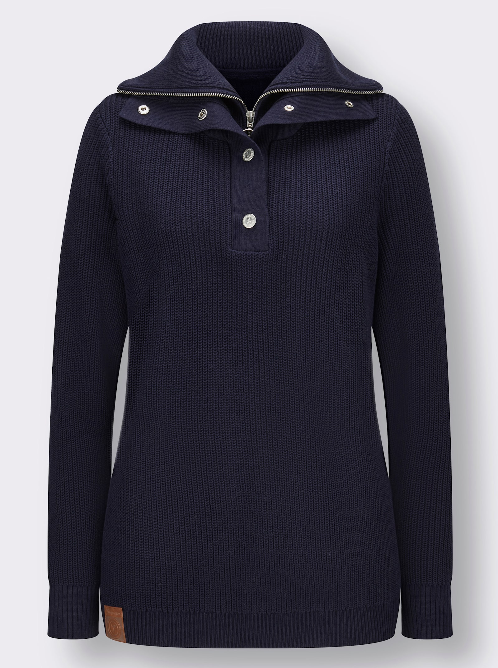 Pletený pulóver, golier troyer - námornícka modrá