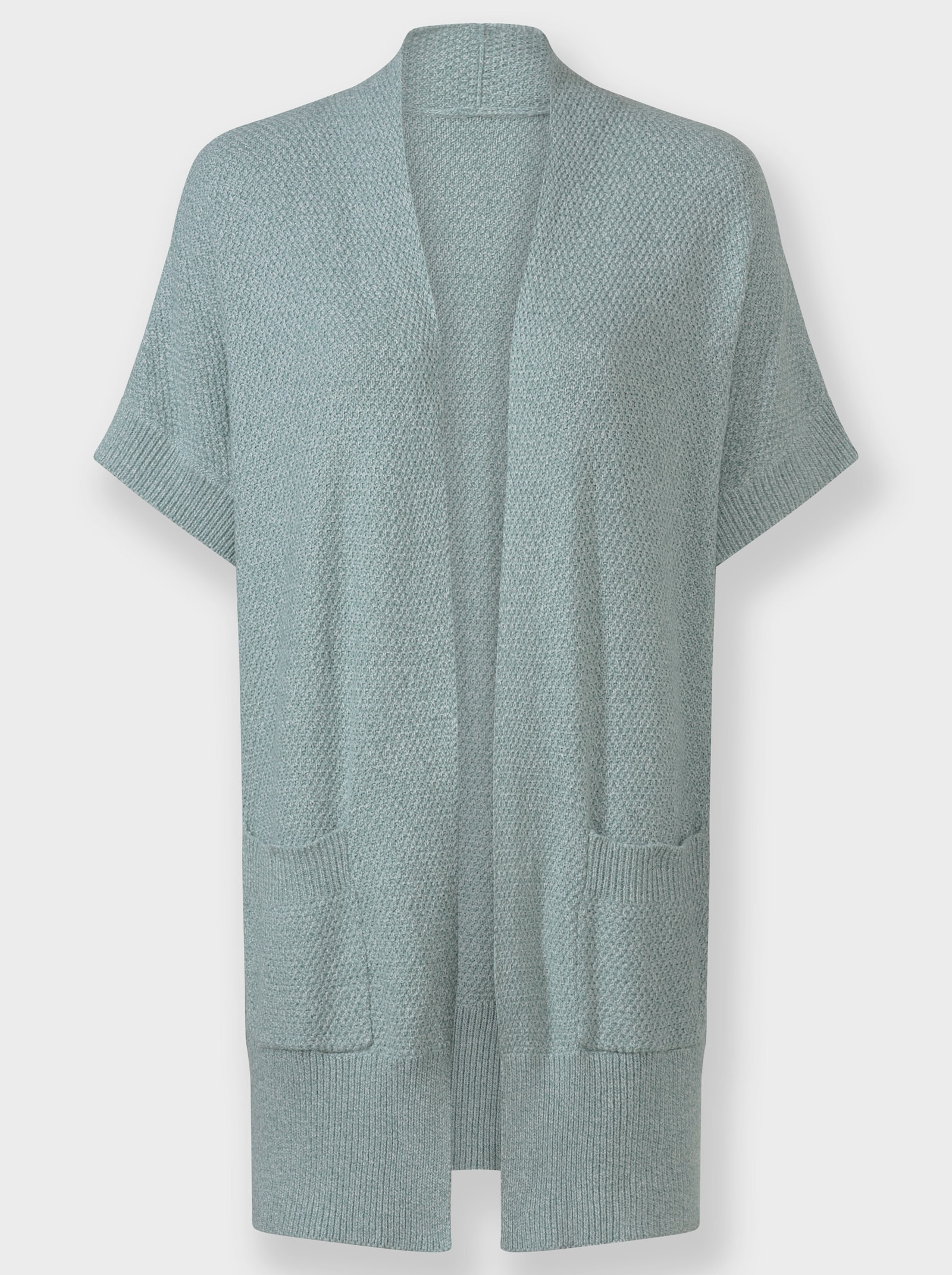 Longstrickjacke , verschlusslos - jade-meliert