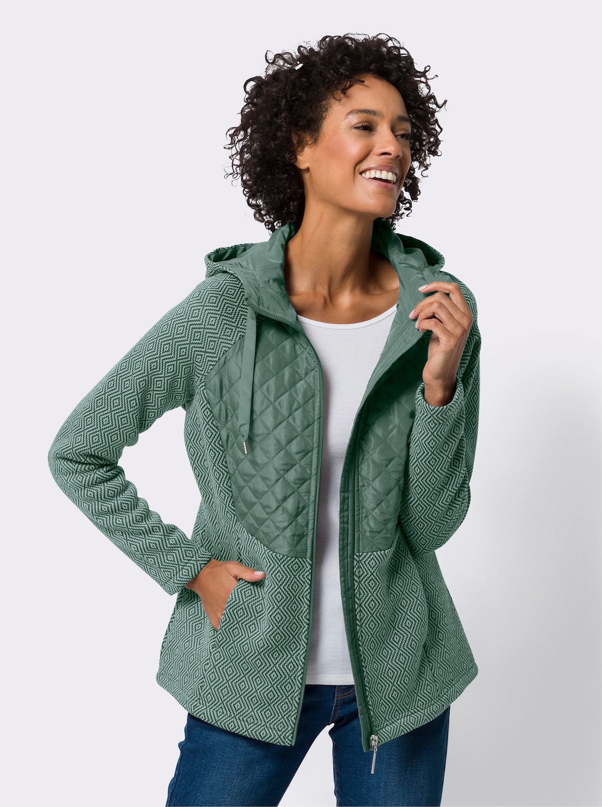 Strickfleecejacke - kalkmint-jade-gemustert