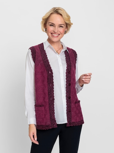 Strickweste mit Ajourrauten - erika-schwarz-gemustert