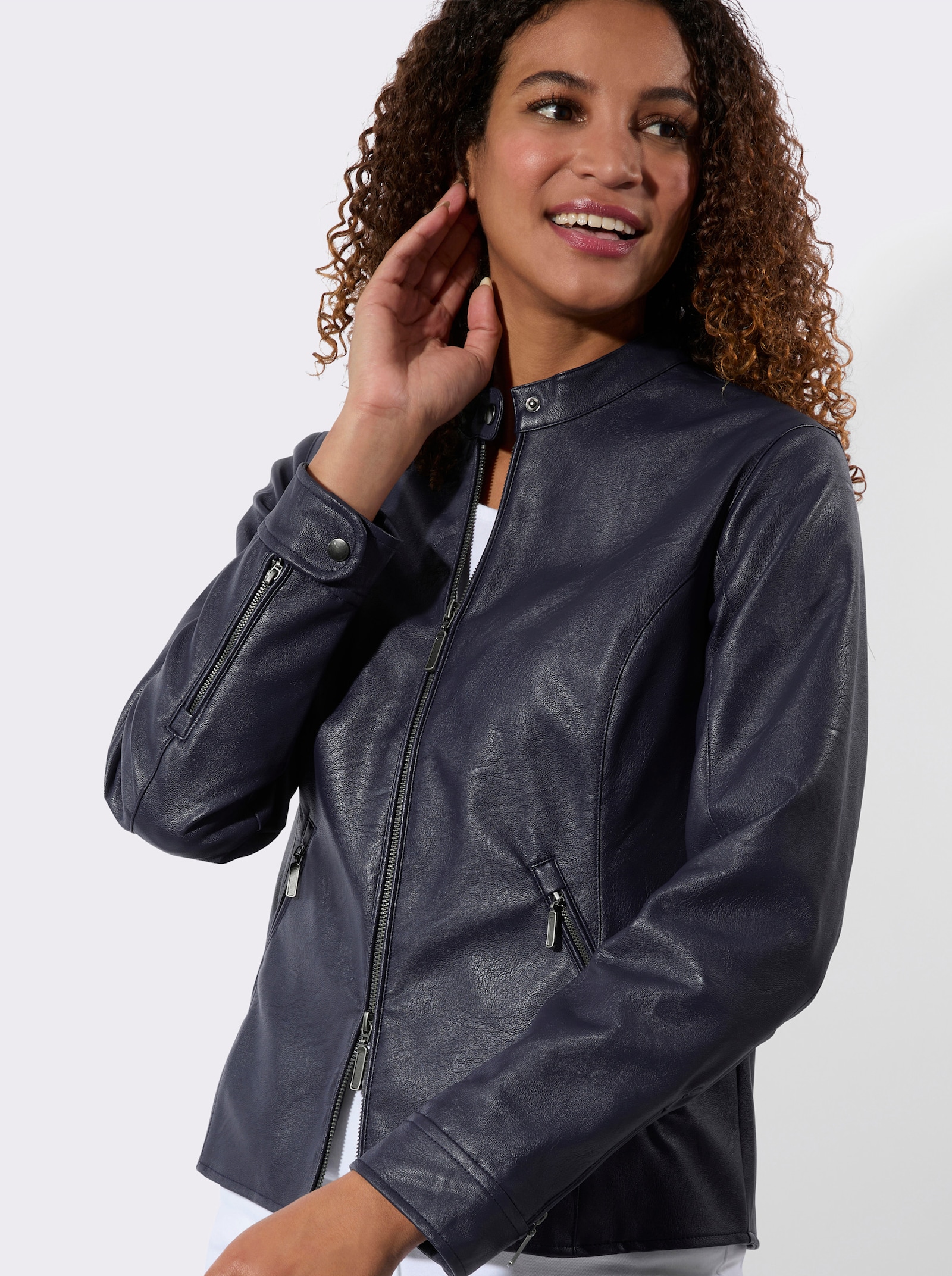 Lederimitatjacke mit Stehkragen - marine