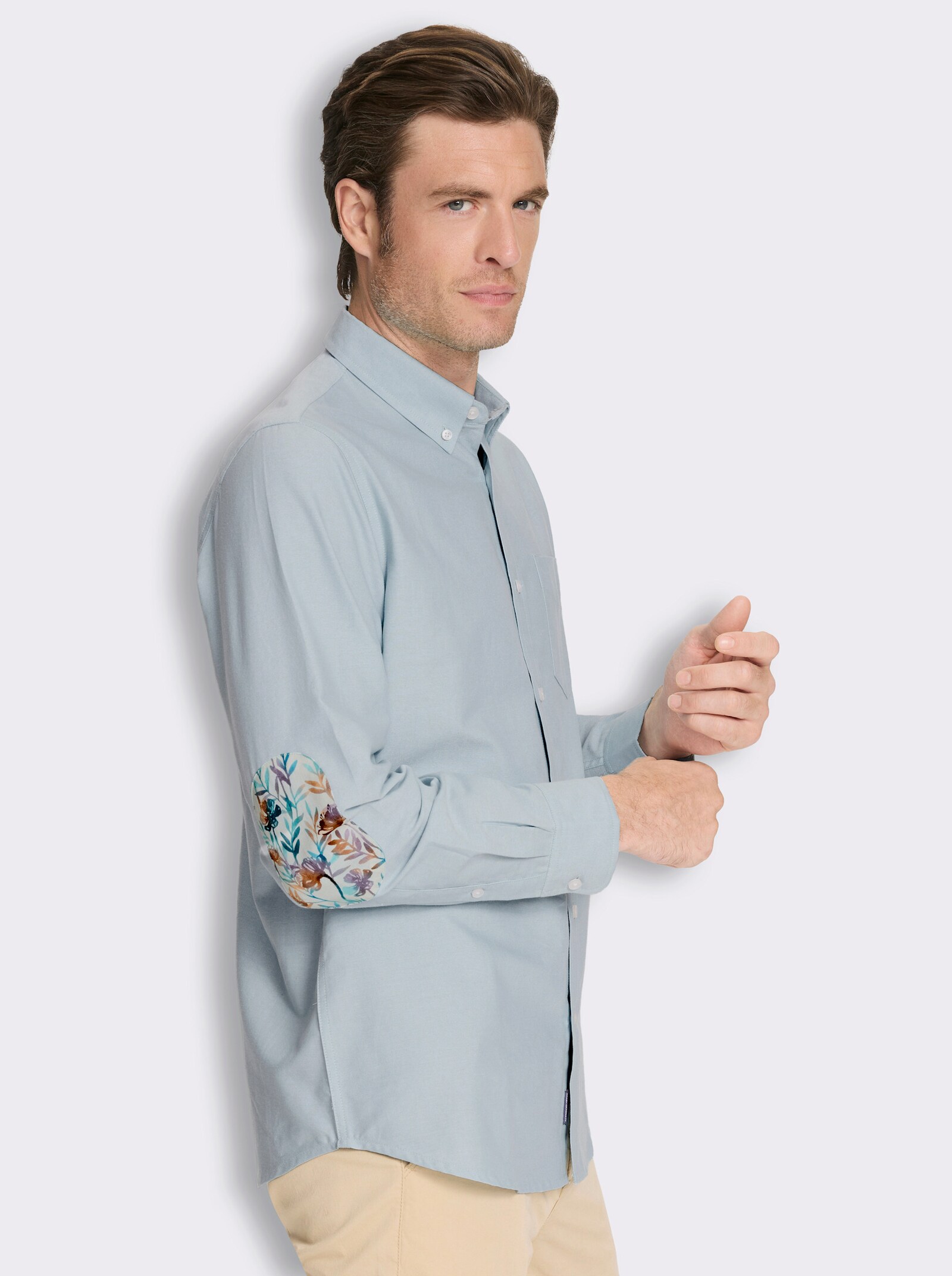 Marco Donati Langarmhemd mit Ellbogen-Patches - eisblau