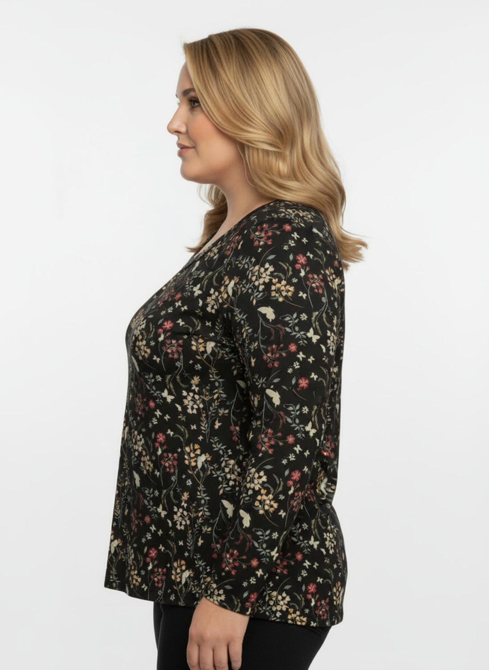 Tunikashirt mit floralem Druck - schwarz-ocker-bedruckt