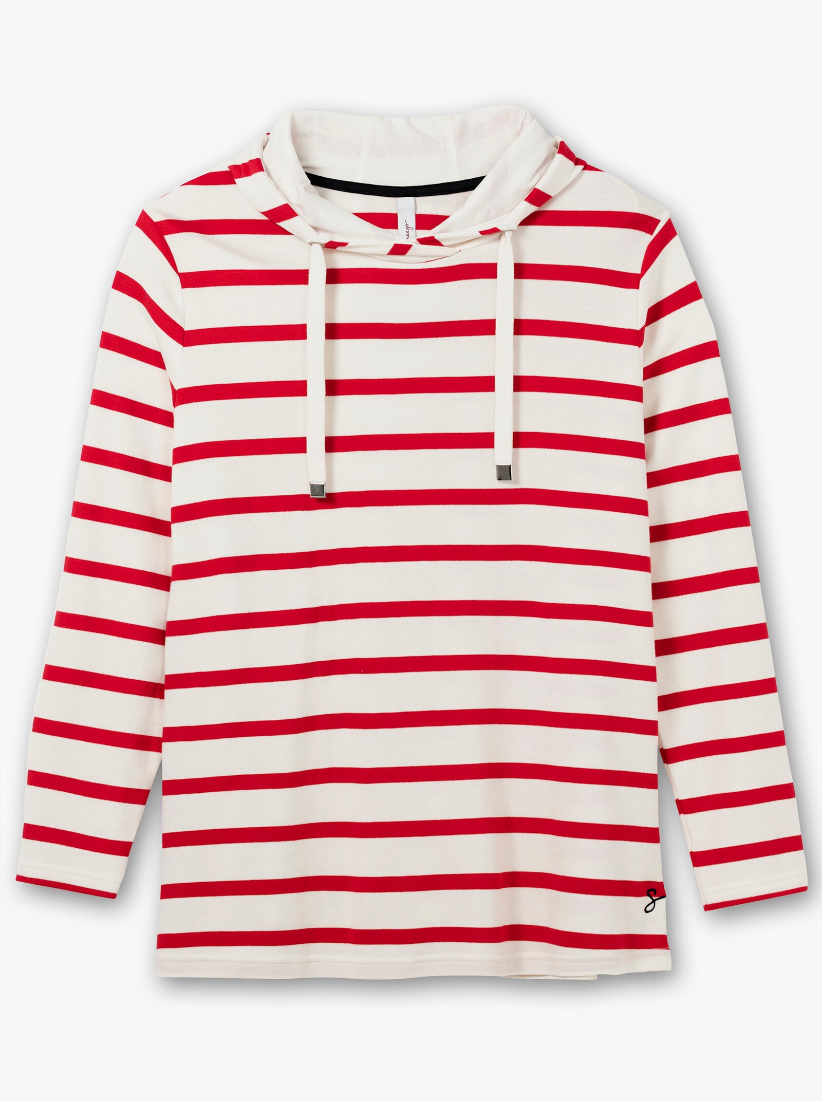 sheego Ringelshirt mit Kapuze, Langarm - offwhite-gestreift