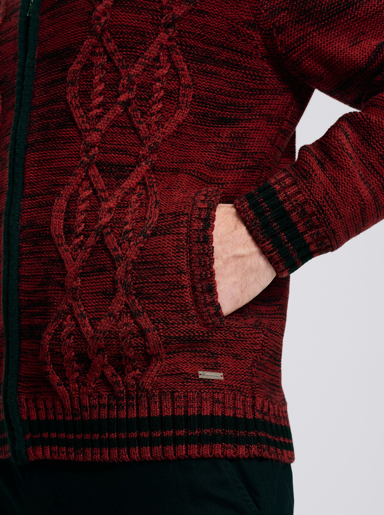 Marco Donati Strickjacke mit Reißverschluss - kirsche-schwarz-meliert