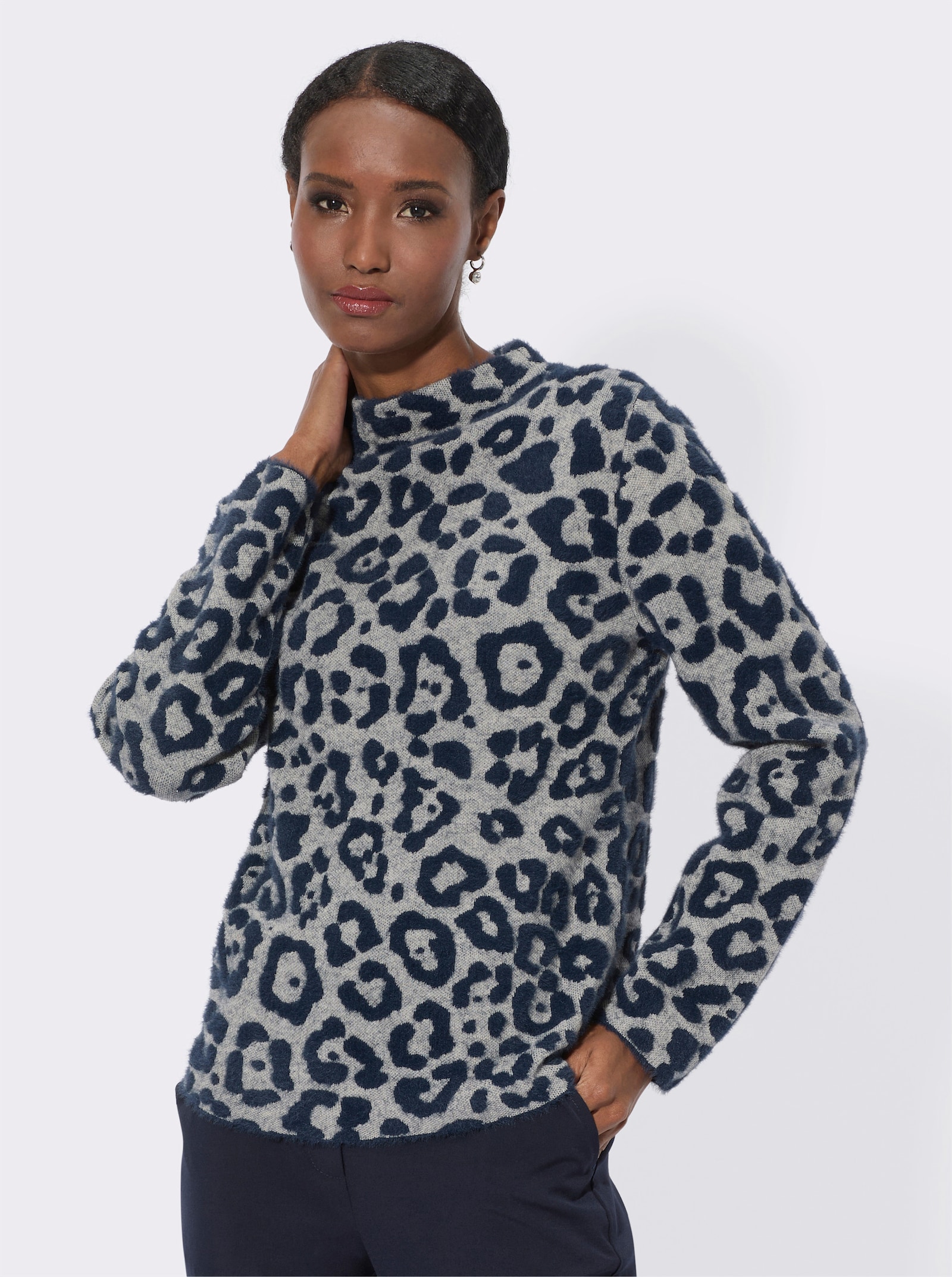 Langarm-Pullover im Jacquard-Dessin - sand-marine-gemustert