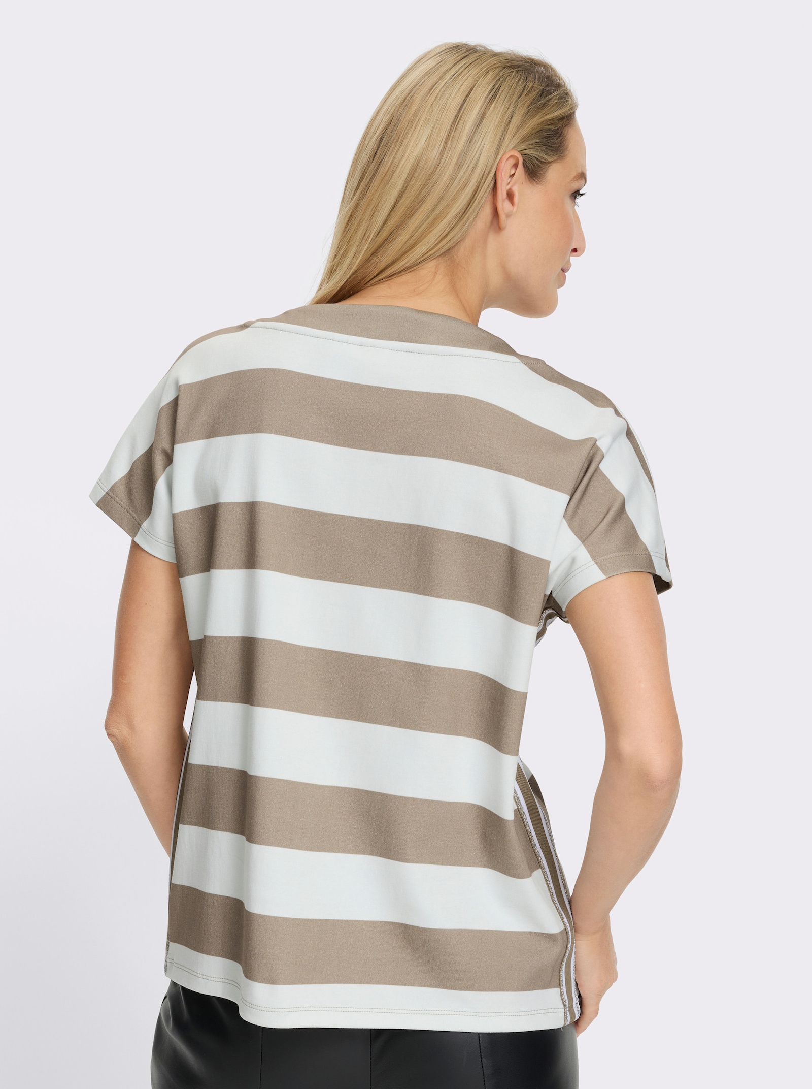 heine T-Shirt mit Glitzerdruck - weiß-sesam-geringelt