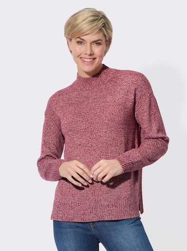 Stehkragenpullover mit Ziernaht, mittig - kirsche-meliert