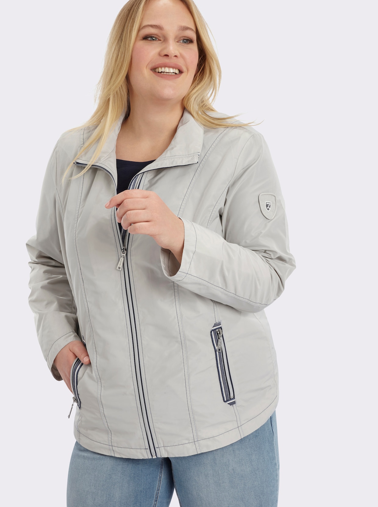 Übergangsjacke mit kontrastfarbigen Ziernähten - stein