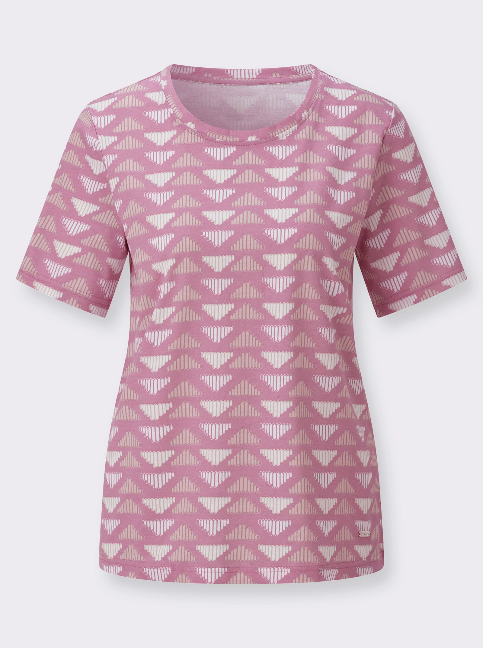 Kurzarmshirt aus reiner Baumwolle - altrosa-elfenbein-gemustert