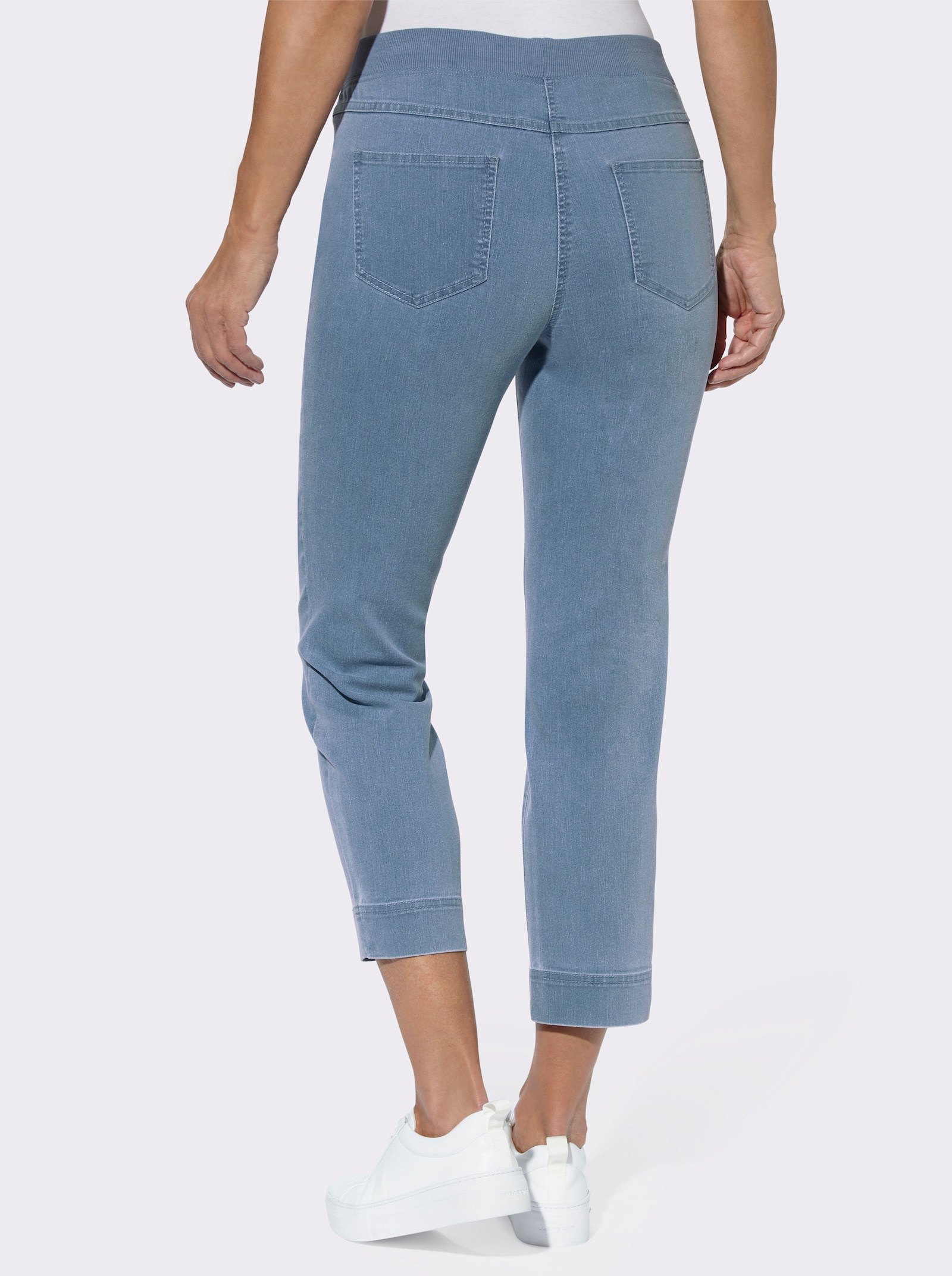 7/8-jeans met elastische tricotband - blue-bleached