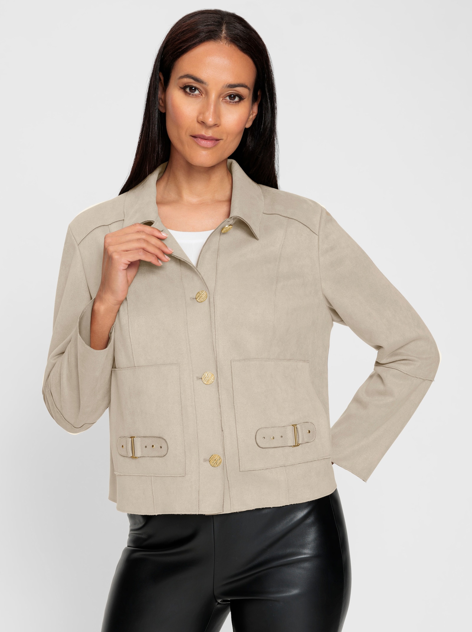 heine Lederimitatjacke mit aufgesetzten Taschen - schlamm